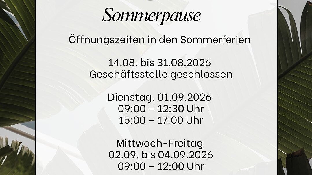 Öffnet die Seite 'Öffnungszeiten in den Sommerferien'