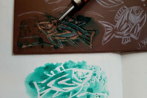 Linolplatte und Linolmesser